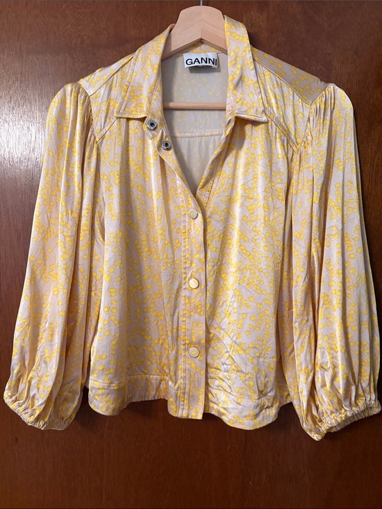 Ganni Tops - Ganni Cream and Yellow Floral Button-Front Blouse
